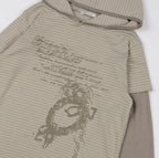 【Fancy Club】STRIPE LAYERED HOODIE [Beige / Black]