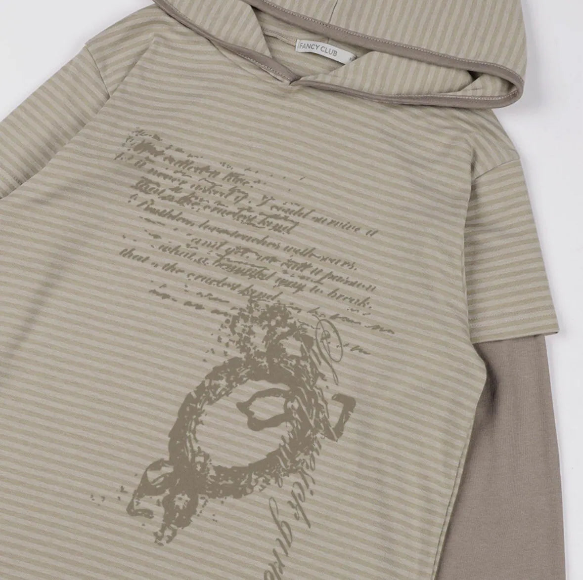 【Fancy Club】STRIPE LAYERED HOODIE [Beige / Black]