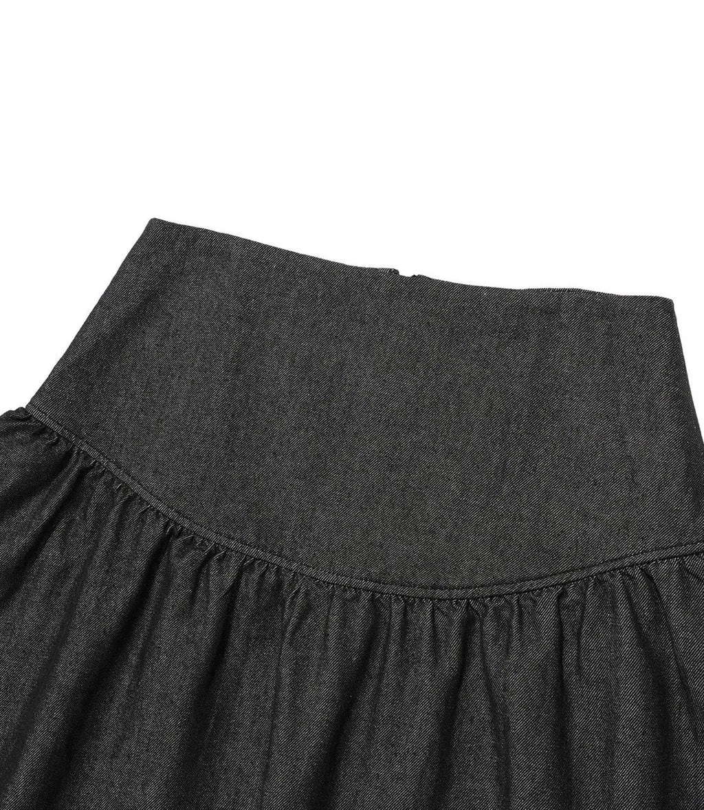 【niceghostclub】lowrise shirring denim skirt [Black / Navy]