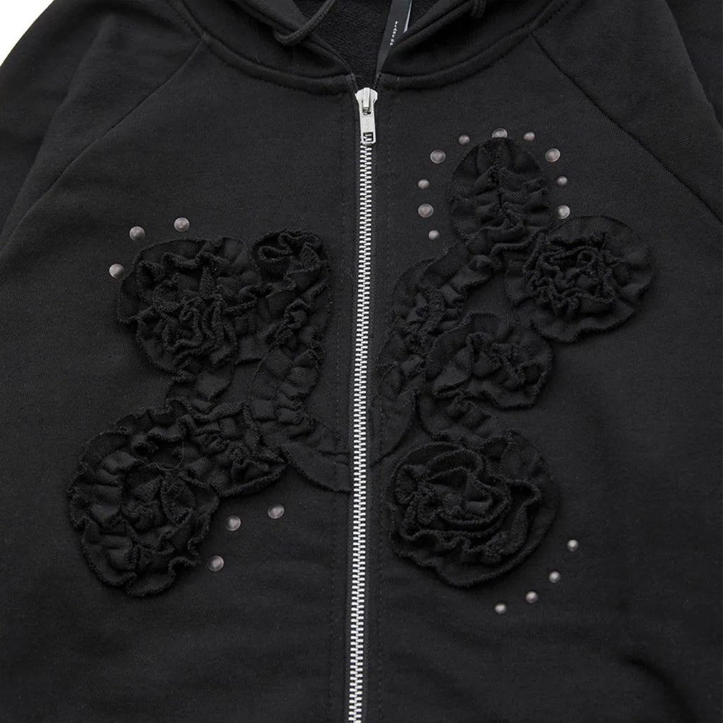 【Flare up】Ruffle Zip Hoodie  [Black / Gray / Dark gray / Cream]