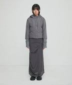 【Flare up】 Asymmetrical Draped Long Skirt [Black / Charcoal]