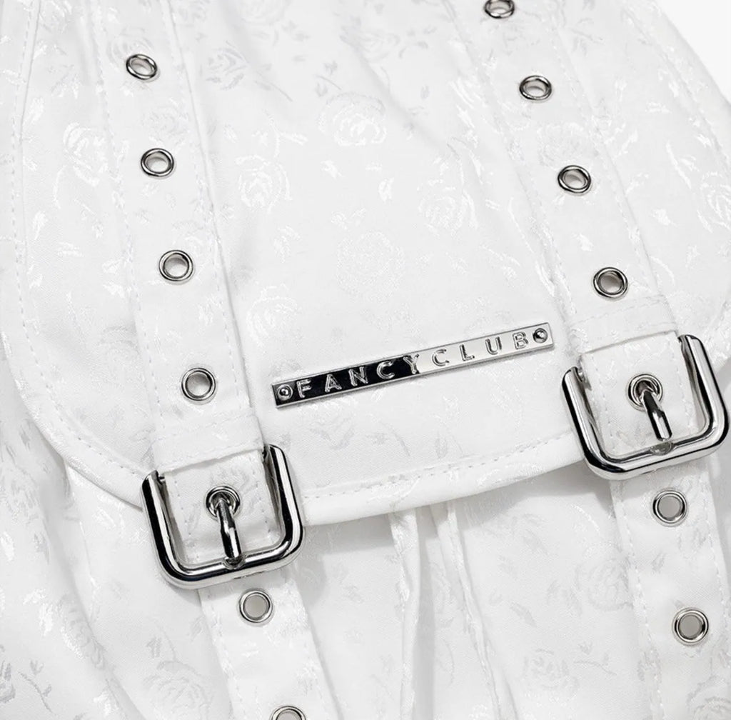 【Fancy Club】SATIN EYELET BACKPACK [White / Black]