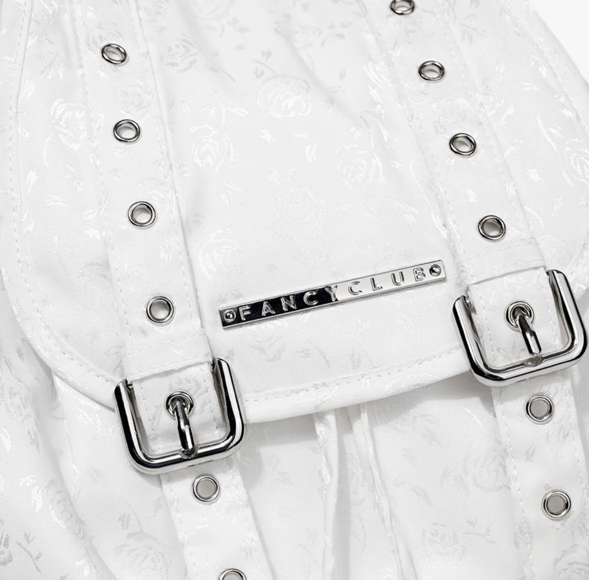【Fancy Club】SATIN EYELET BACKPACK [White / Black]