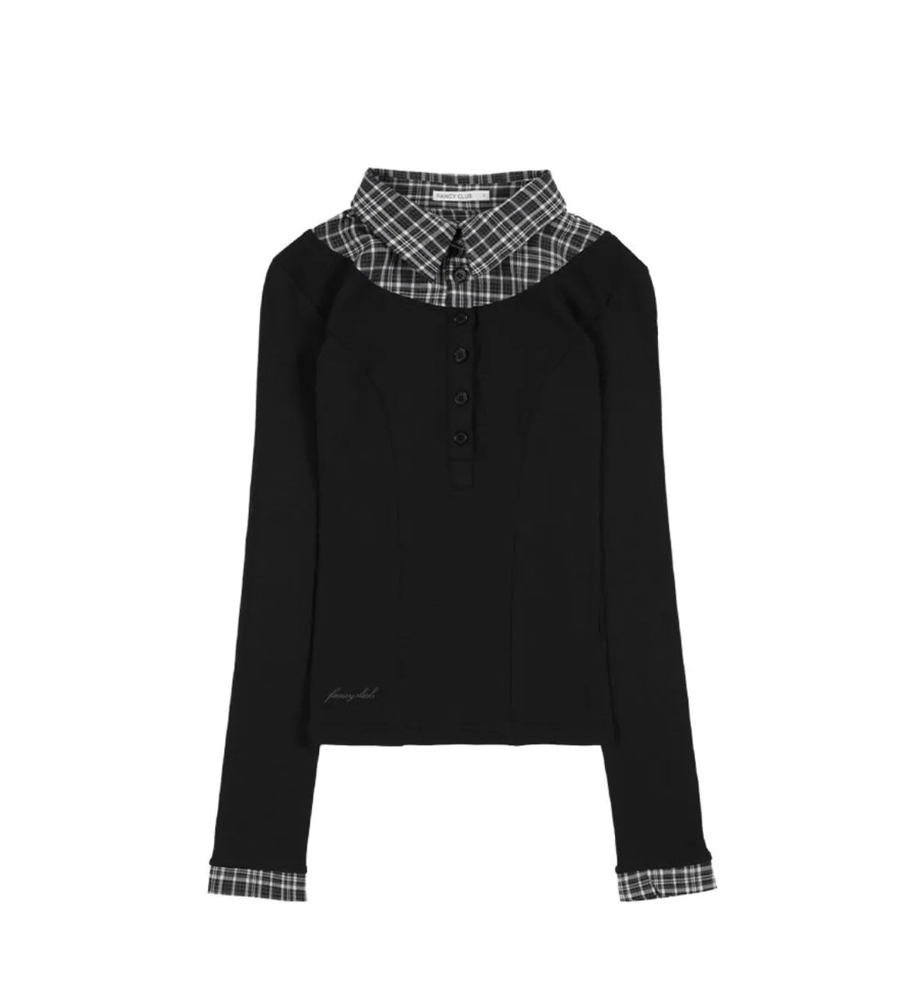 【Fancy Club】SHIRT LAYERED LONG SLEEVE [Gray / Black / Charcoal]