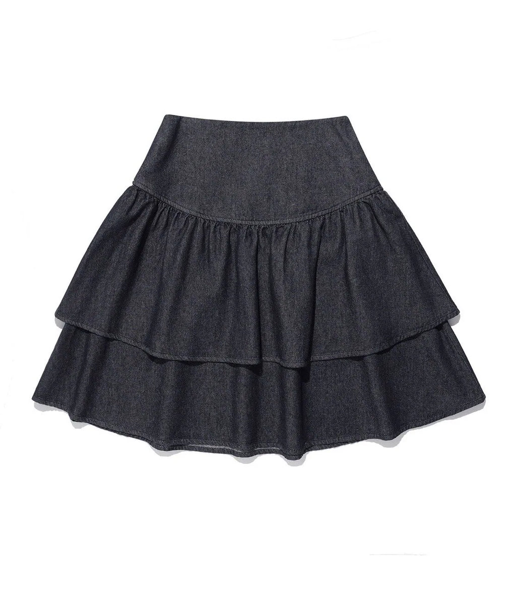 【niceghostclub】lowrise shirring denim skirt [Black / Navy]