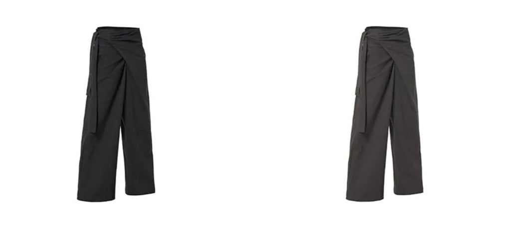 【Flare up】Layered Wrap Trousers [Black / Charcoal]
