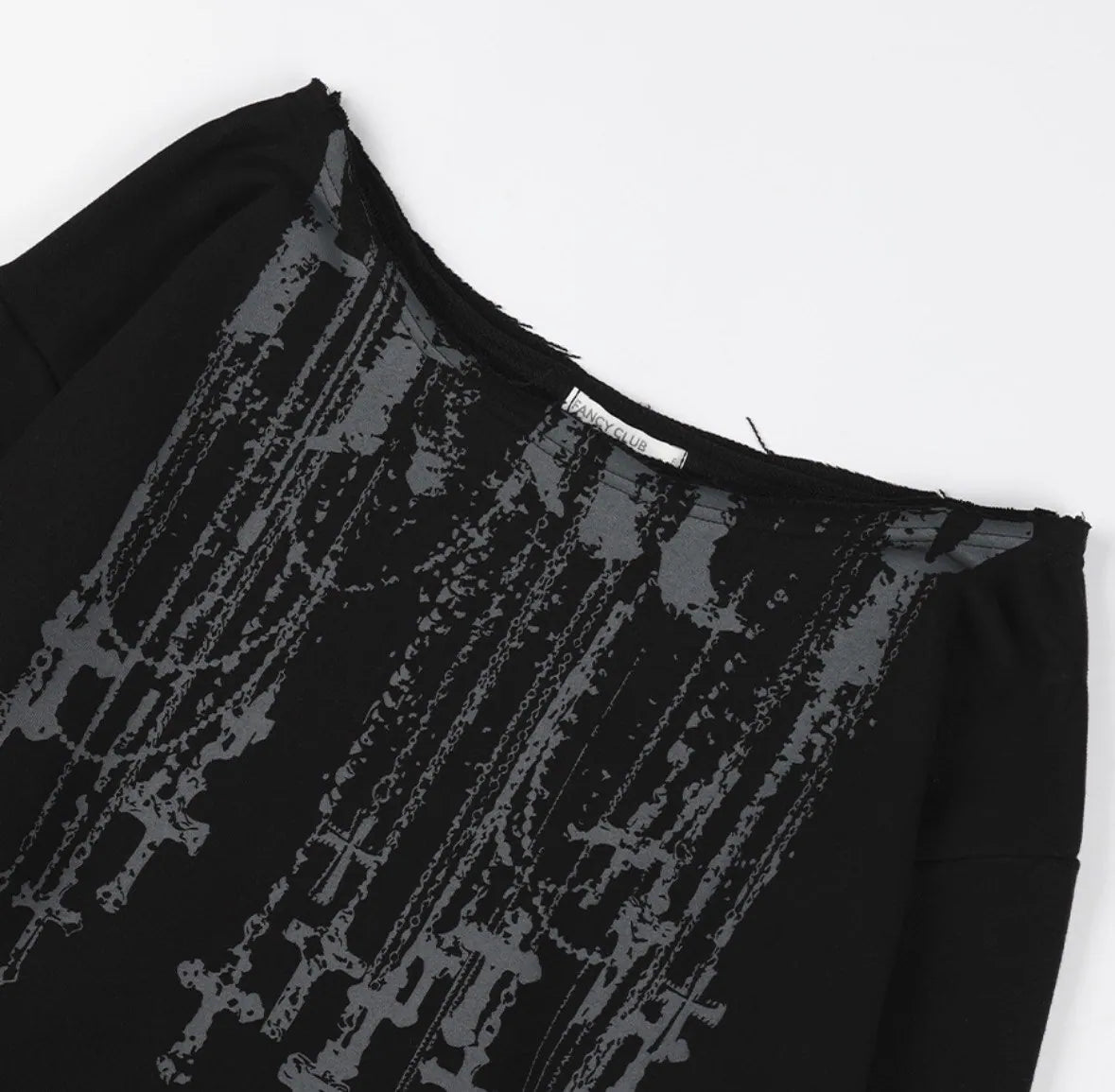 【Fancy Club】NECKLISS ONE-SHOULDER SWEATSHIRT [Gray / Black]