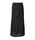 【Flare up】 Asymmetrical Draped Long Skirt [Black / Charcoal]
