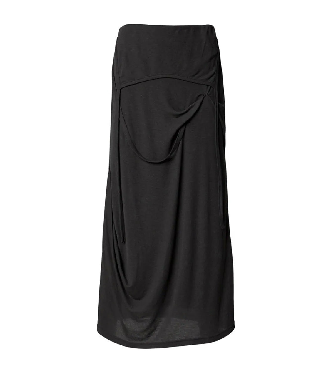 【Flare up】 Asymmetrical Draped Long Skirt [Black / Charcoal]