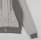 【Fancy Club】DYE-WASH LAYERED HOODED ZIP-UP [Charcoal / Brown]