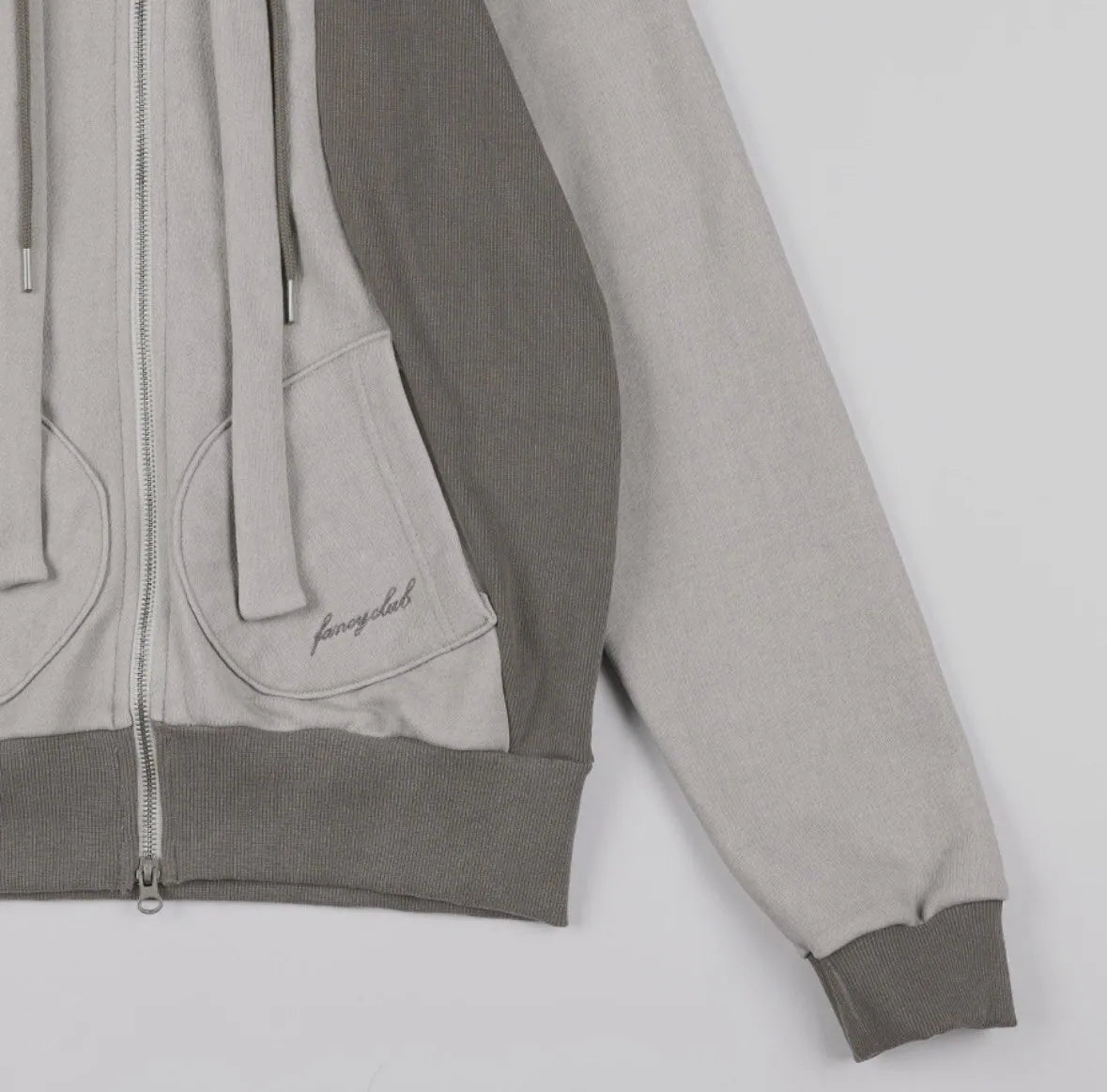 【Fancy Club】DYE-WASH LAYERED HOODED ZIP-UP [Charcoal / Brown]