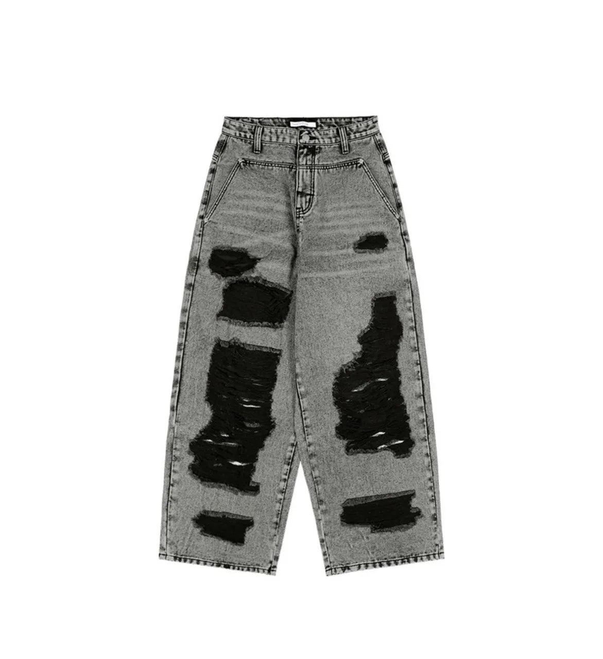 【Fancy Club】 WASHED DAMAGE DENIM PANTS [Black / Gray]