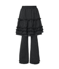 【Flare up】Layered Ruffle Skirt Pants [Black / Charcoal]