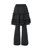 【Flare up】Layered Ruffle Skirt Pants [Black / Charcoal]