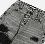 【Fancy Club】 WASHED DAMAGE DENIM PANTS [Black / Gray]