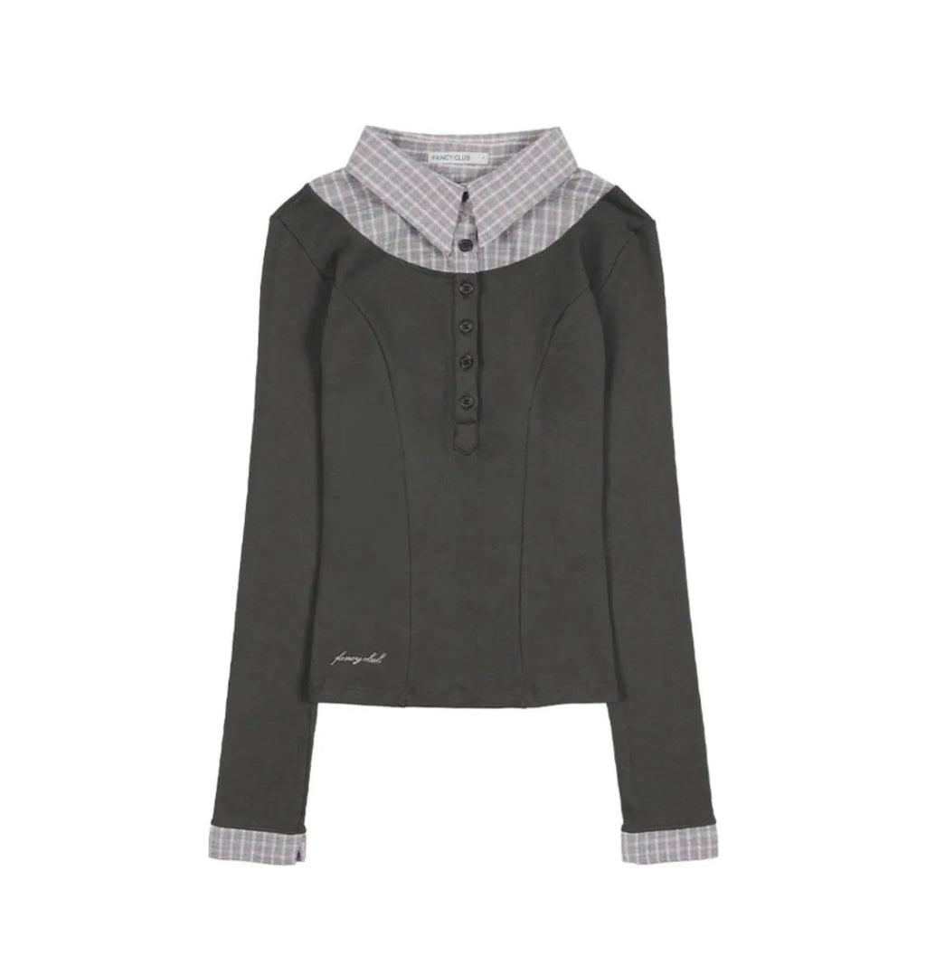 【Fancy Club】SHIRT LAYERED LONG SLEEVE [Gray / Black / Charcoal]