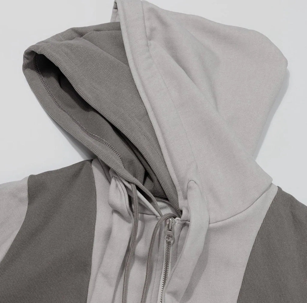 【Fancy Club】DYE-WASH LAYERED HOODED ZIP-UP [Charcoal / Brown]