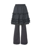 【Flare up】Layered Ruffle Skirt Pants [Black / Charcoal]