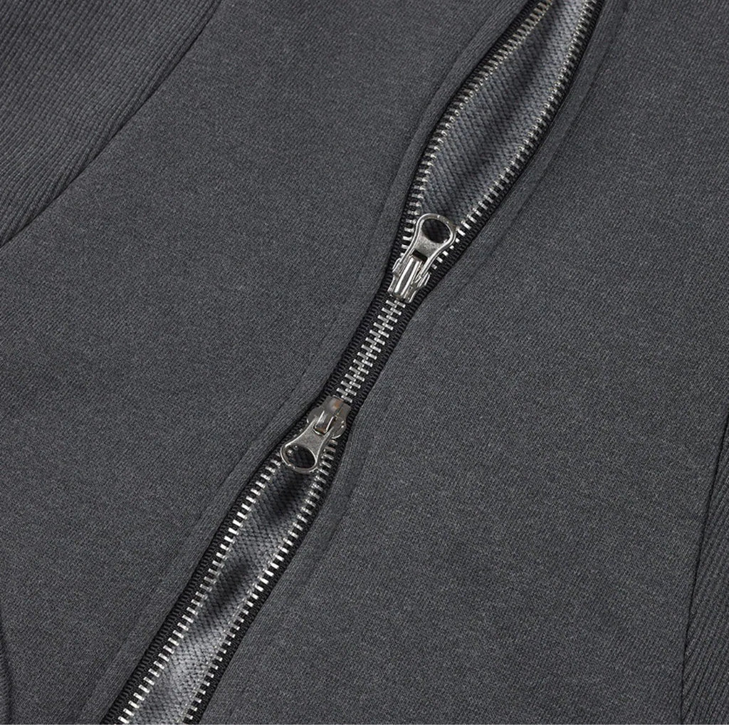 【Fancy Club】DYE-WASH LAYERED HOODED ZIP-UP [Charcoal / Brown]