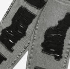 【Fancy Club】 WASHED DAMAGE DENIM PANTS [Black / Gray]