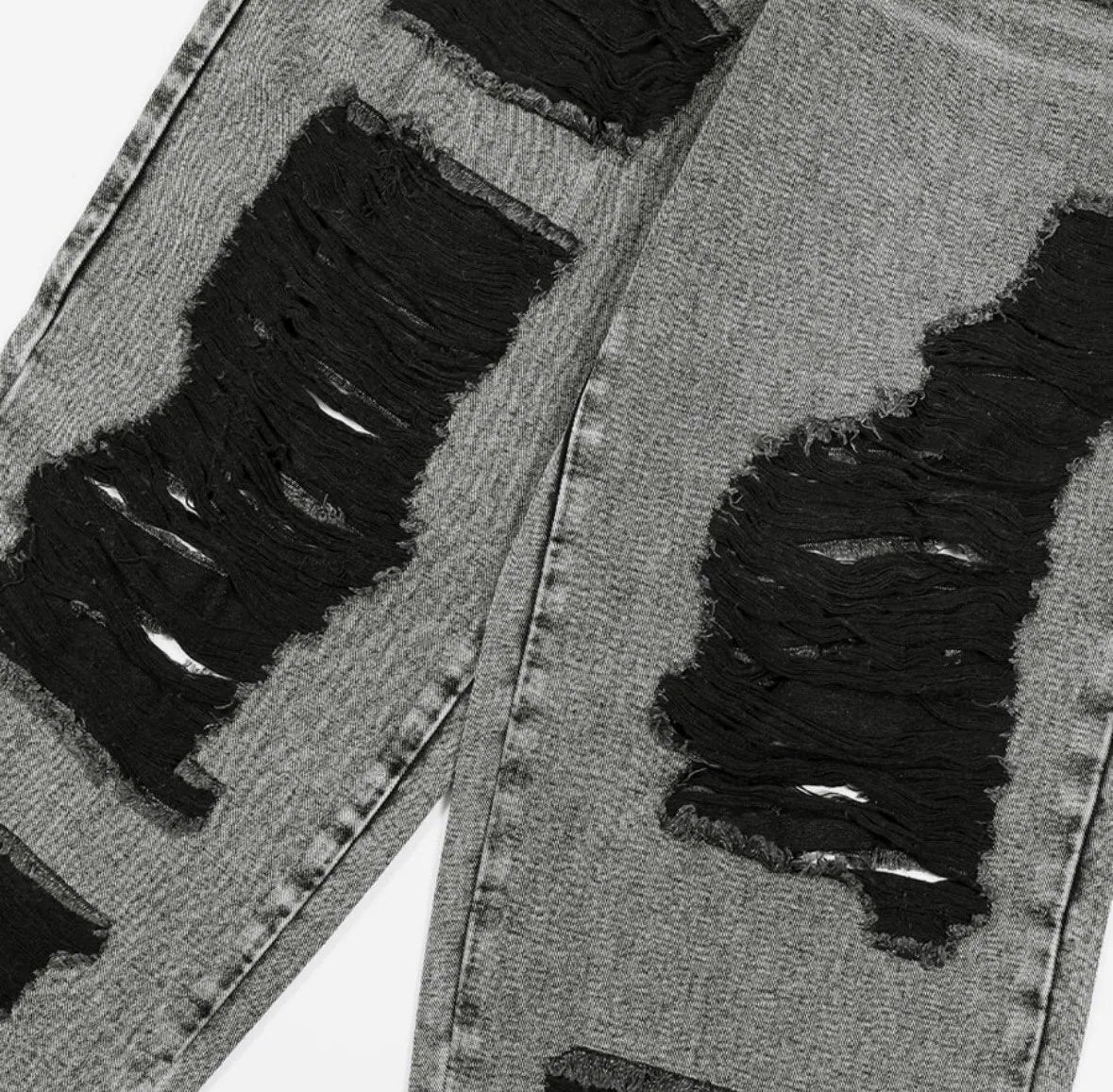 【Fancy Club】 WASHED DAMAGE DENIM PANTS [Black / Gray]