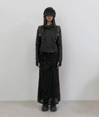 【Flare up】 Asymmetrical Draped Long Skirt [Black / Charcoal]