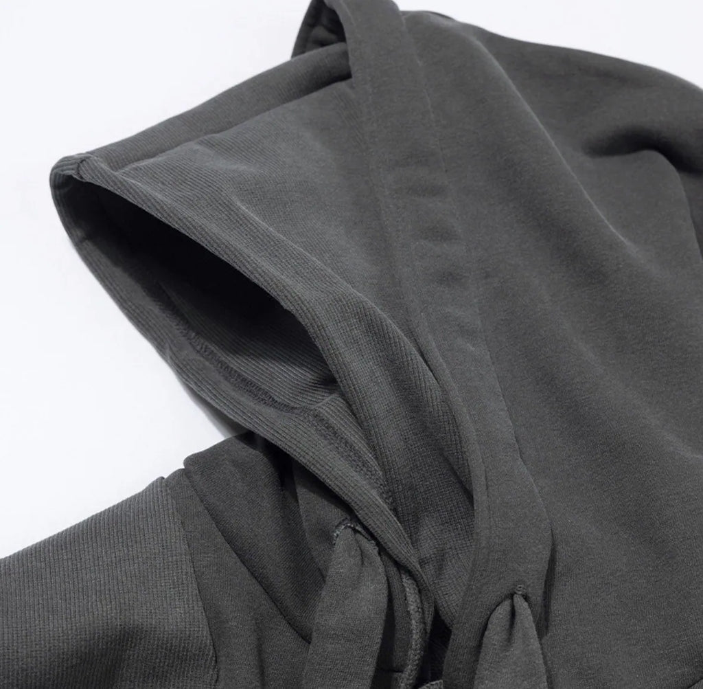 【Fancy Club】DYE-WASH LAYERED HOODED ZIP-UP [Charcoal / Brown]