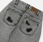 【Fancy Club】 WASHED DAMAGE DENIM PANTS [Black / Gray]