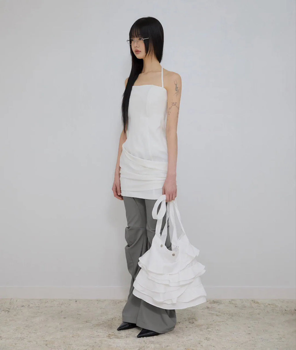 【Flare up】Faye Frill Bag [White / Black]