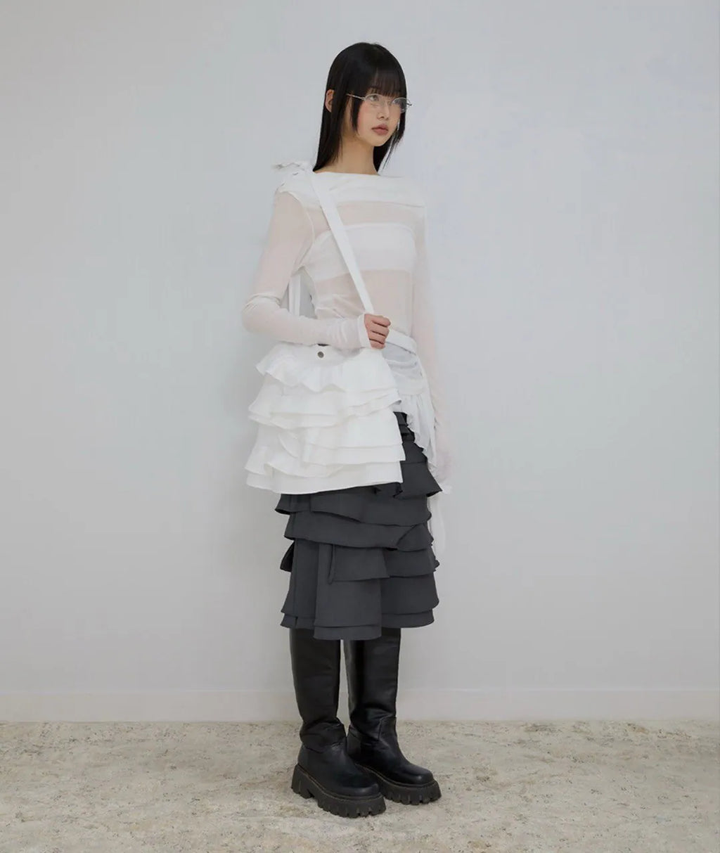 【Flare up】Faye Frill Bag [White / Black]