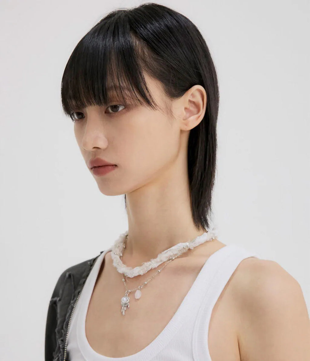 【Flare up】Braided Handmade Necklace [Black / White / Gray]