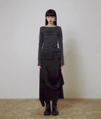 【Flare up】Drape Layered Maxi Skirt [Black]