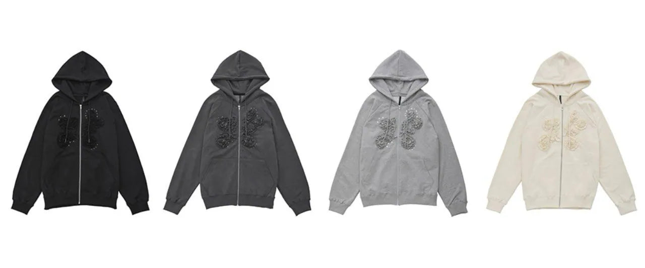 【Flare up】Ruffle Zip Hoodie  [Black / Gray / Dark gray / Cream]