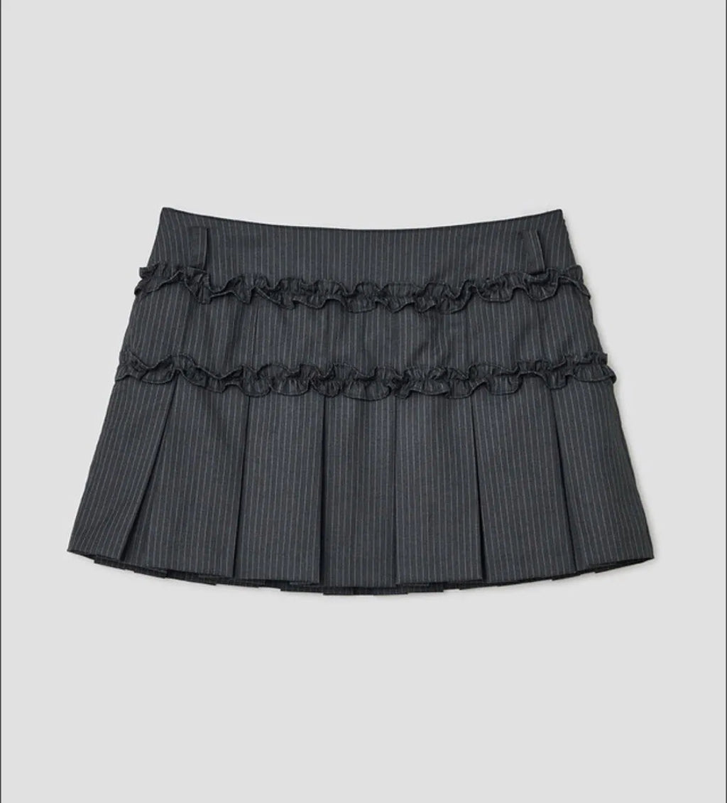 【typeservice】 Ruffled Stripe Skirt [Charcoal]