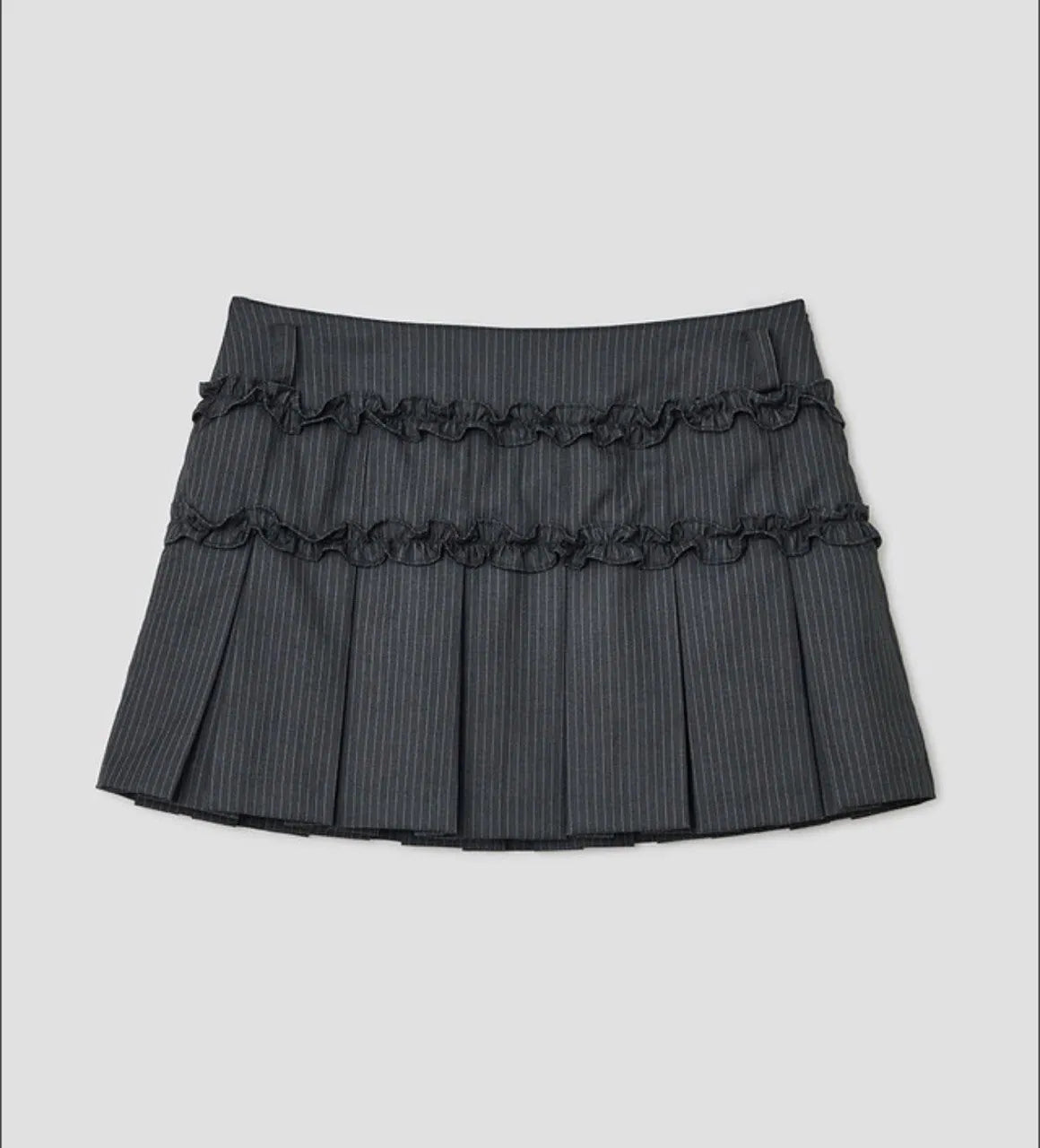 【typeservice】 Ruffled Stripe Skirt [Charcoal]