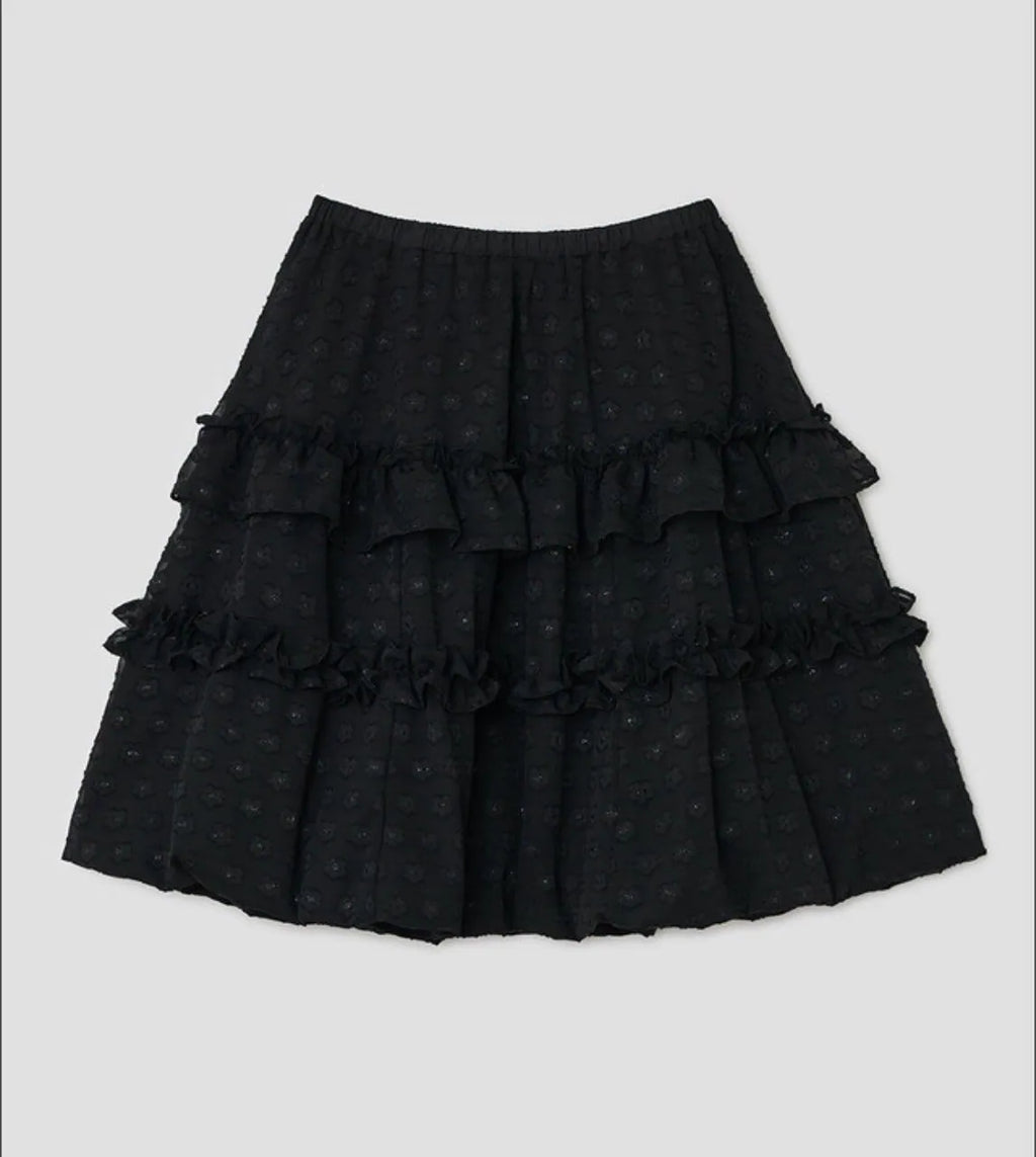 【typeservice】 Layered Volume Lace Skirt [White / Black]