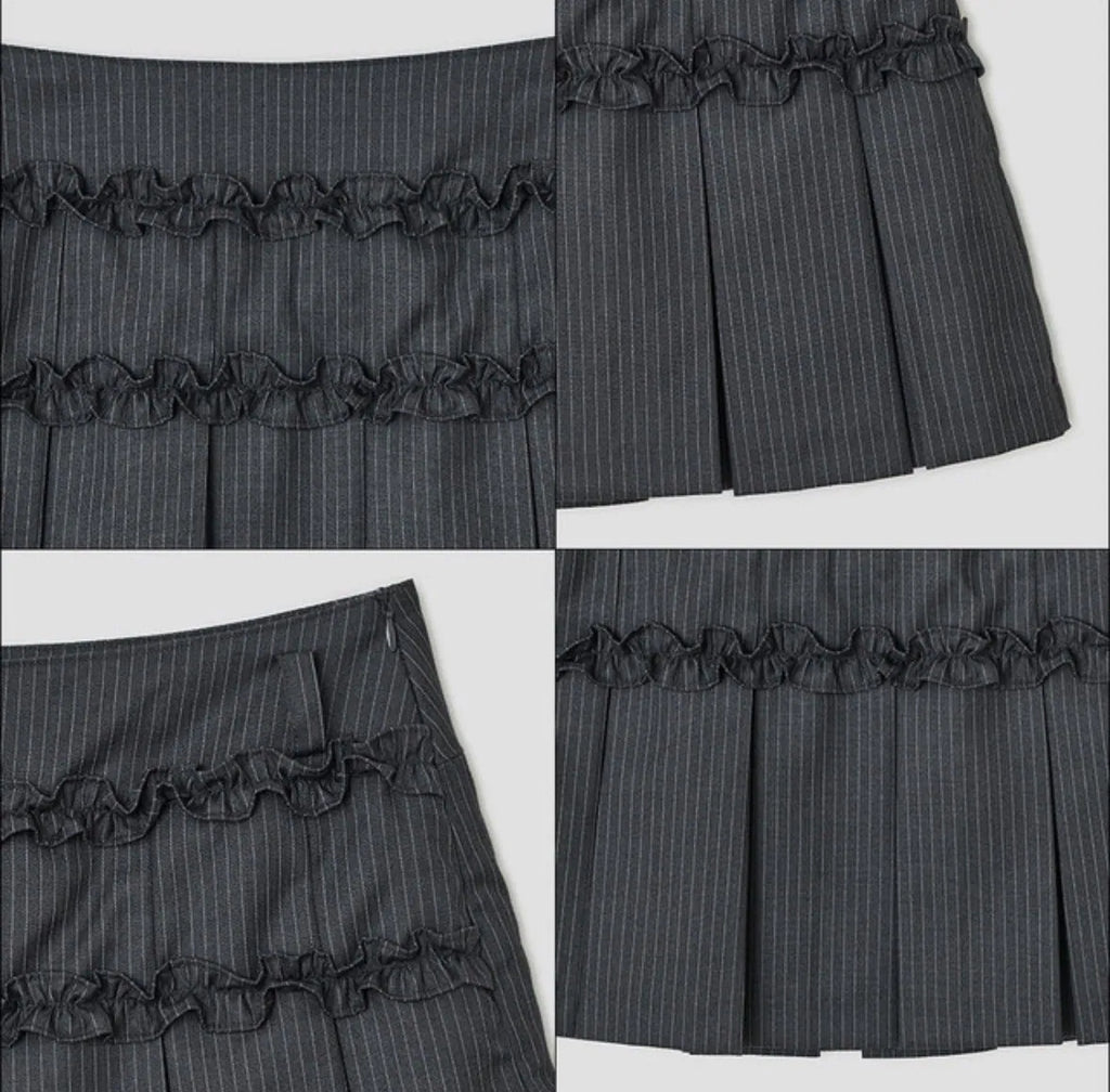 【typeservice】 Ruffled Stripe Skirt [Charcoal]