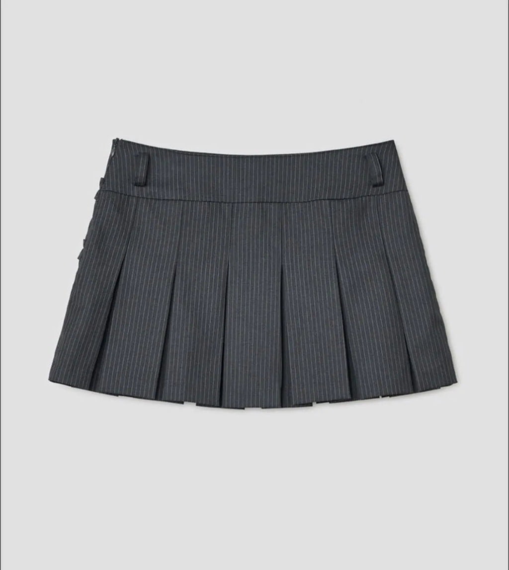 【typeservice】 Ruffled Stripe Skirt [Charcoal]
