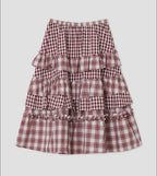 【typeservice】 Voluminous Check Tier Skirt [Black / Red]