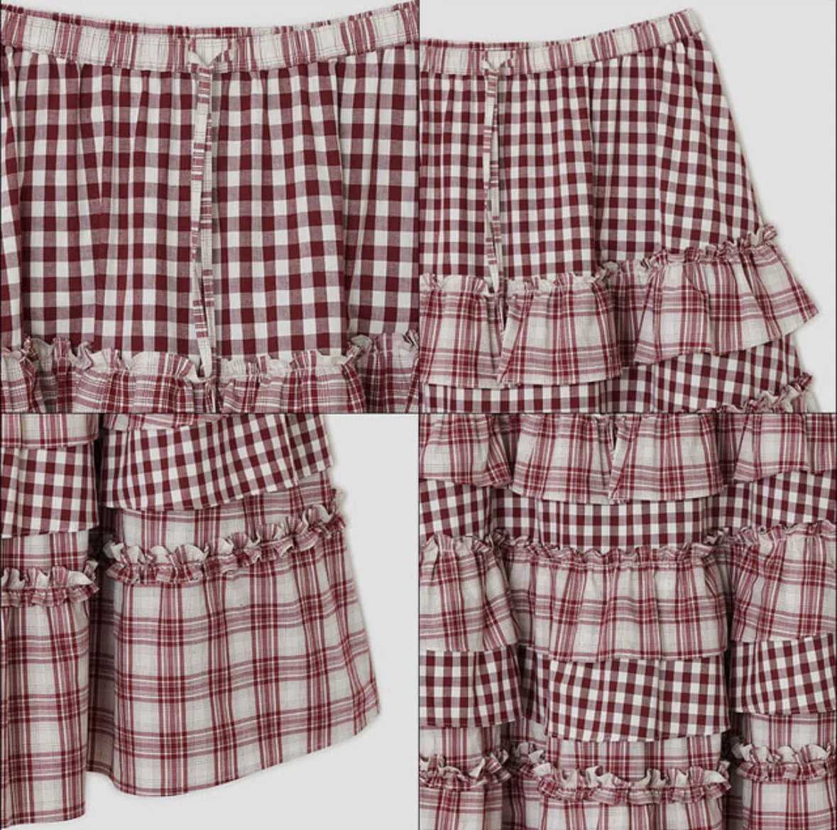 【typeservice】 Voluminous Check Tier Skirt [Black / Red]