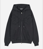【typeservice】Flower Appliqué Zip Hoodie [Black / Charcoal]