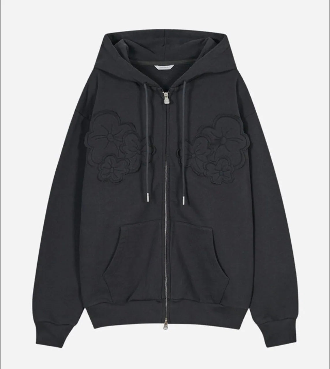 【typeservice】Flower Appliqué Zip Hoodie [Black / Charcoal]