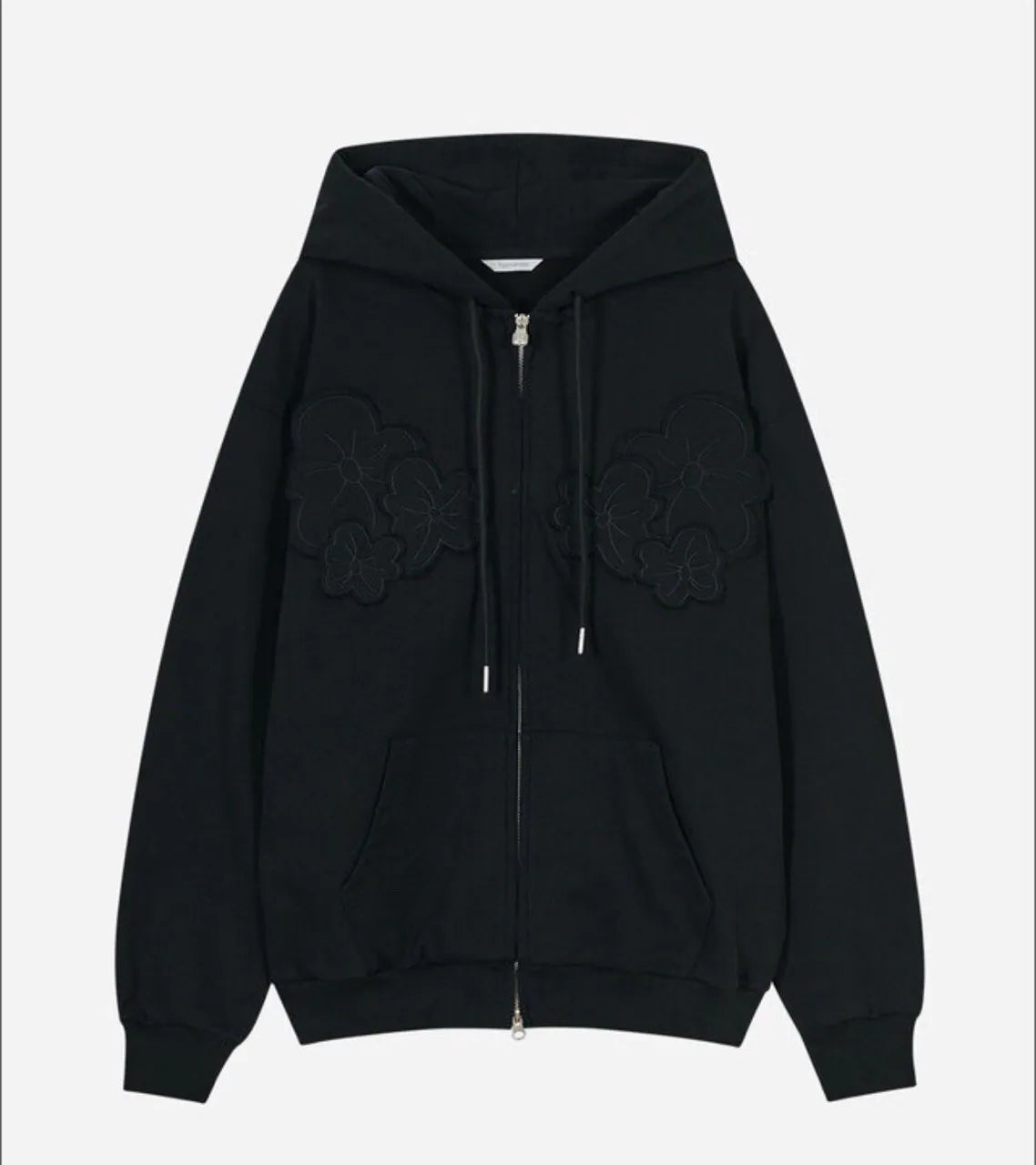 【typeservice】Flower Appliqué Zip Hoodie [Black / Charcoal]