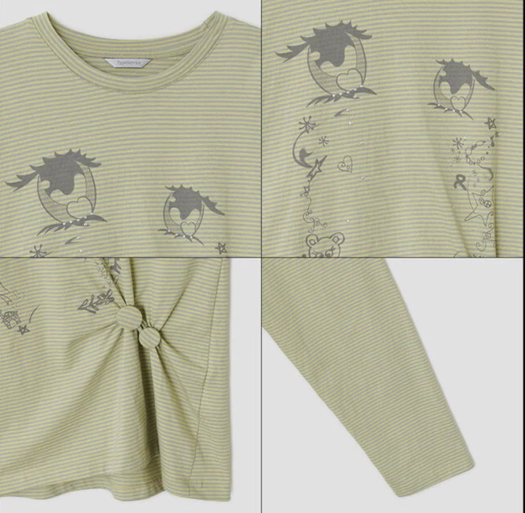 【typeservice】Cry Eyes Ruched Stripe Top [Blue / Yellow]