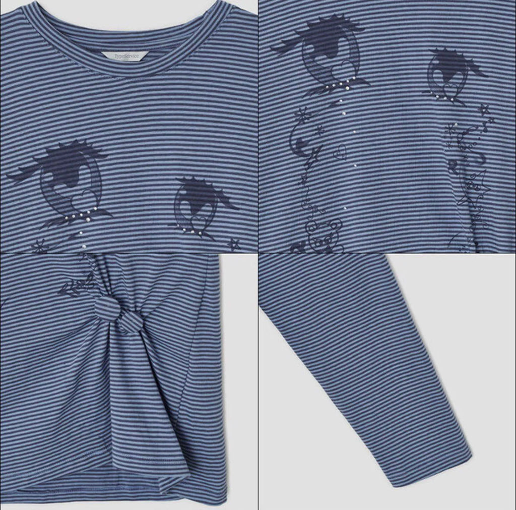 【typeservice】Cry Eyes Ruched Stripe Top [Blue / Yellow]