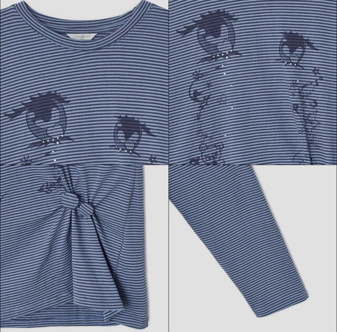 【typeservice】Cry Eyes Ruched Stripe Top [Blue / Yellow]