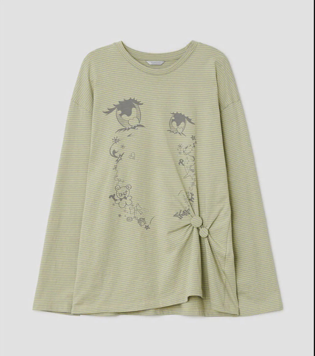 【typeservice】Cry Eyes Ruched Stripe Top [Blue / Yellow]