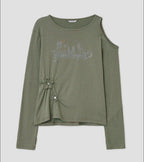【typeservice】Flower Button Cut Out Top [Gray / Green]
