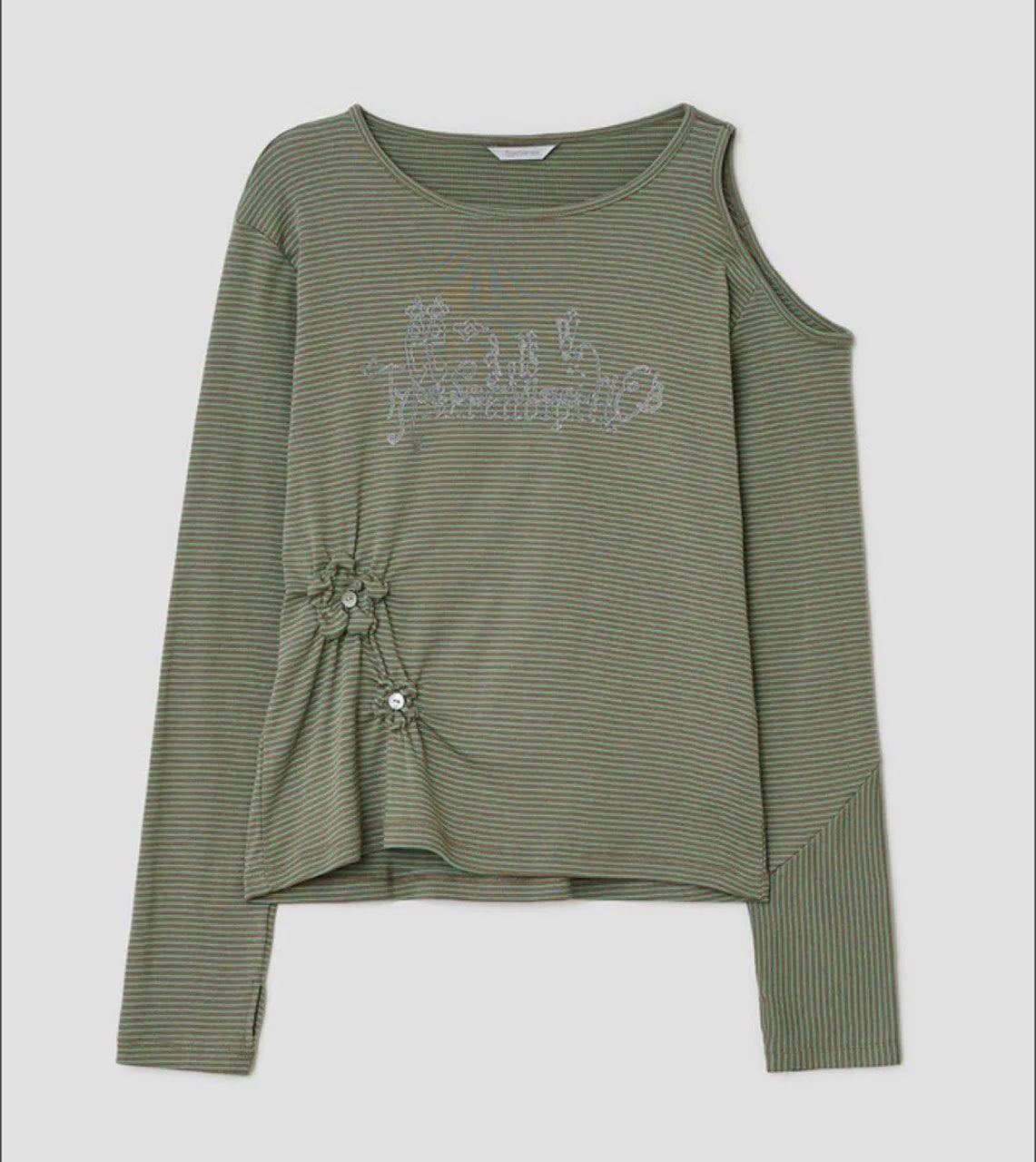 【typeservice】Flower Button Cut Out Top [Gray / Green]