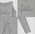 【typeservice】Flower Button Cut Out Top [Gray / Green]